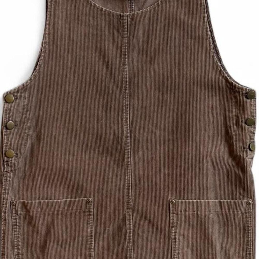 Corduroy Brown Utility Pinafore Dress – Cottagecore Workwear [L] - Picture 5 of 8